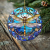 Royal Bloom Dragonfly Ornament – Double Sided Porcelain Keepsake – Stained Glass Look Holiday or Memorial Gift