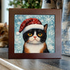 Tortoiseshell Cat in Santa Hat – Christmas Cat Porcelain Tile