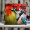 Sassy Blue Jay & Autumn Leaves – Bold Bird Art on Porcelain Tile