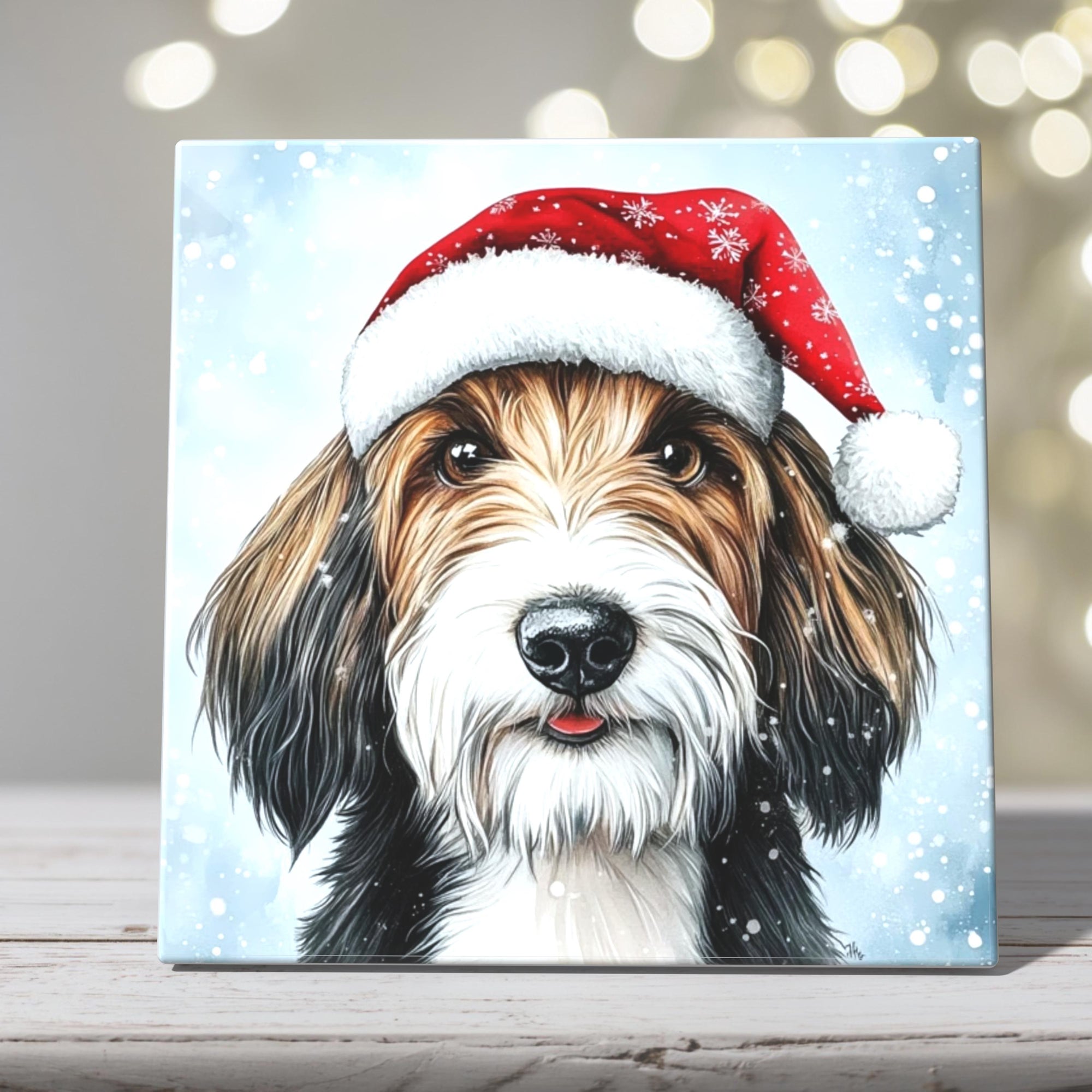 Shaggy Sheepdog in Santa Hat – Christmas Dog Porcelain