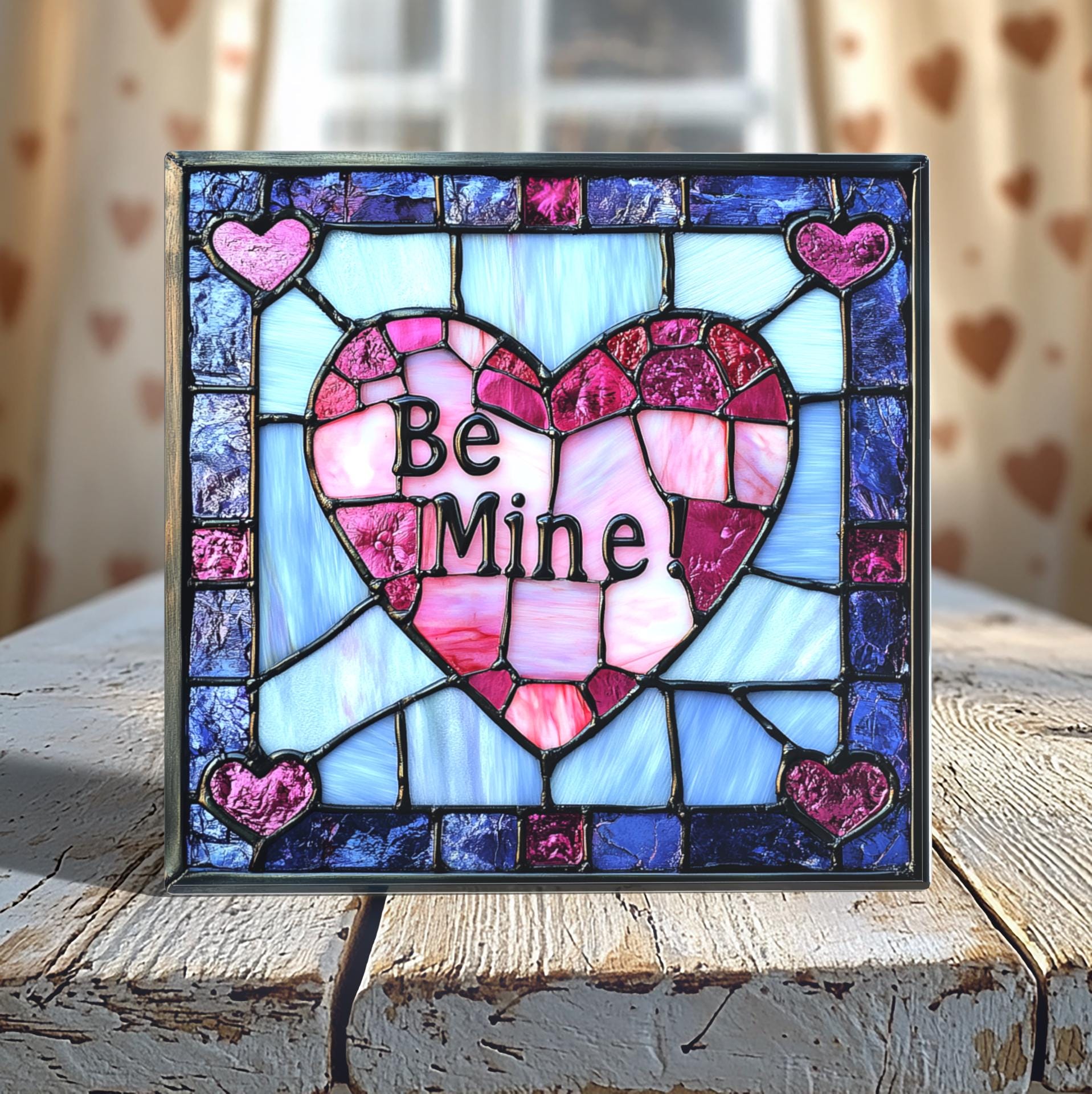 Be Mine Stained Glass-Look Heart Tile - 4-Inch or 6-Inch | Peeping Tom’s Cottage