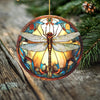 Golden Harmony Dragonfly Ornament – Double Sided Porcelain Keepsake – Stained Glass Look Memorial Gift