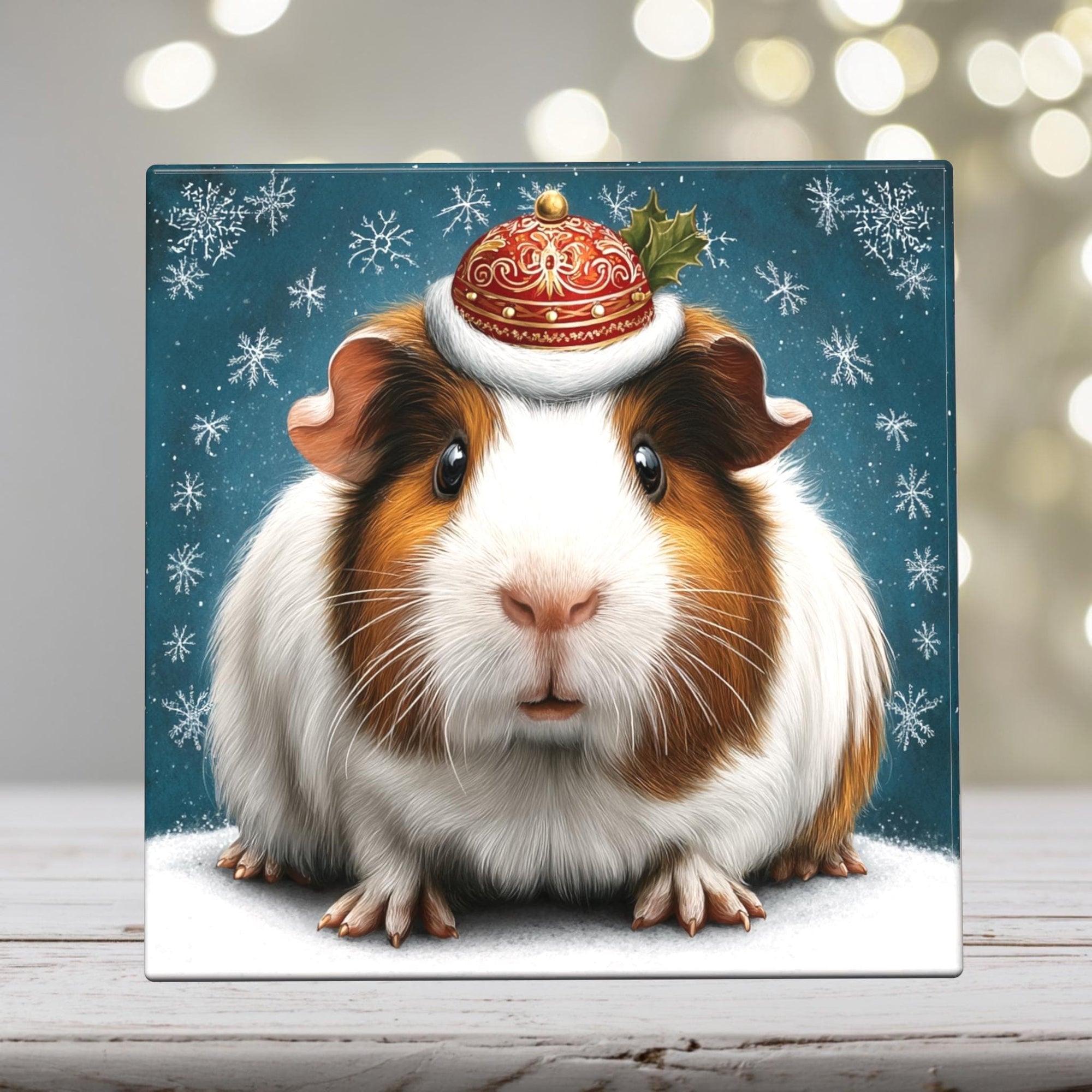 Guinea Pig in Christmas Hat – Holiday Animal Porcelain Tile