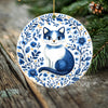 Blue Cat in Blossoms – Double-Sided Porcelain Ornament