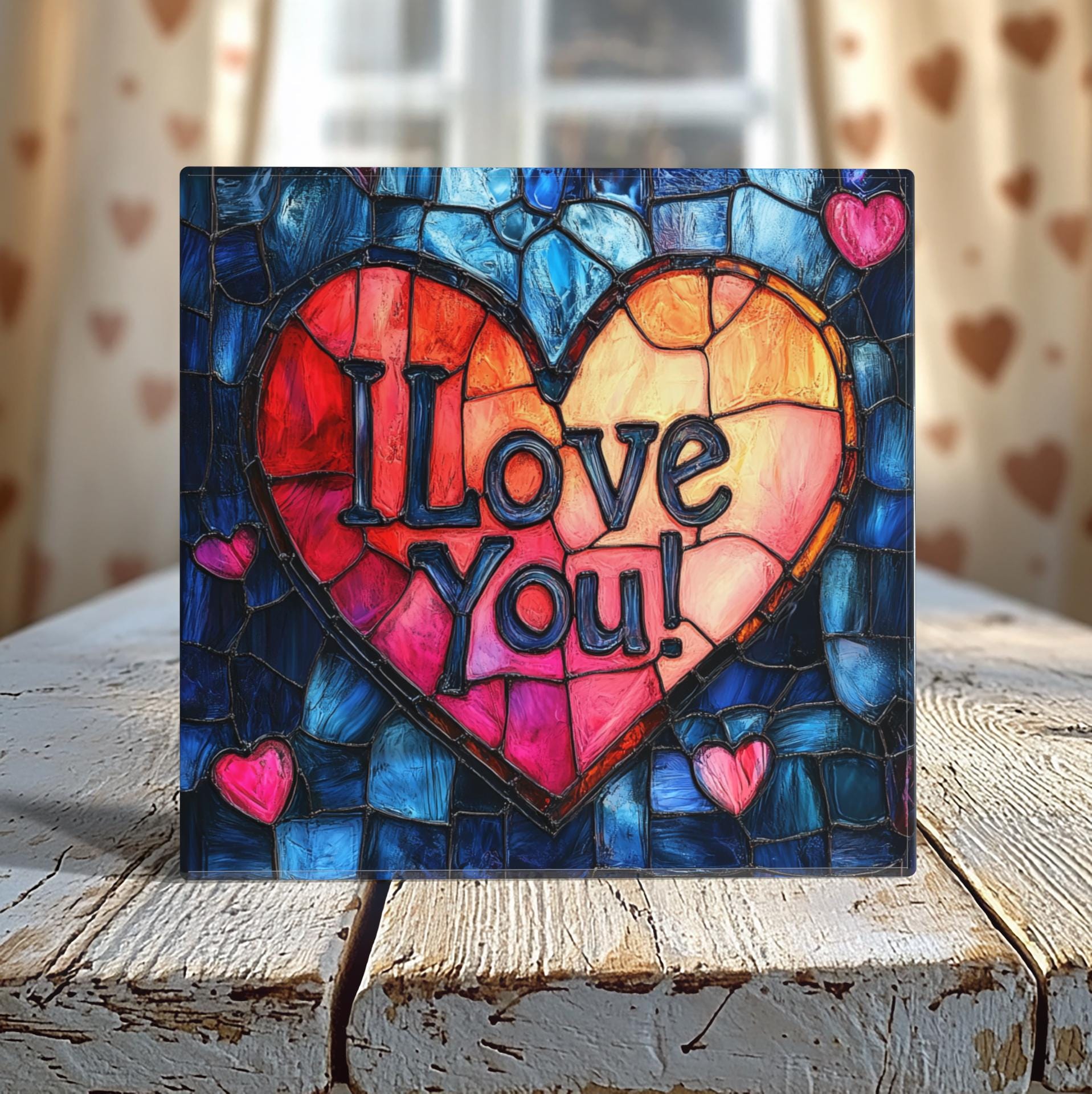 I Love You Stained Glass-Look Heart Tile - 4-Inch or 6-Inch | Peeping Tom’s Cottage