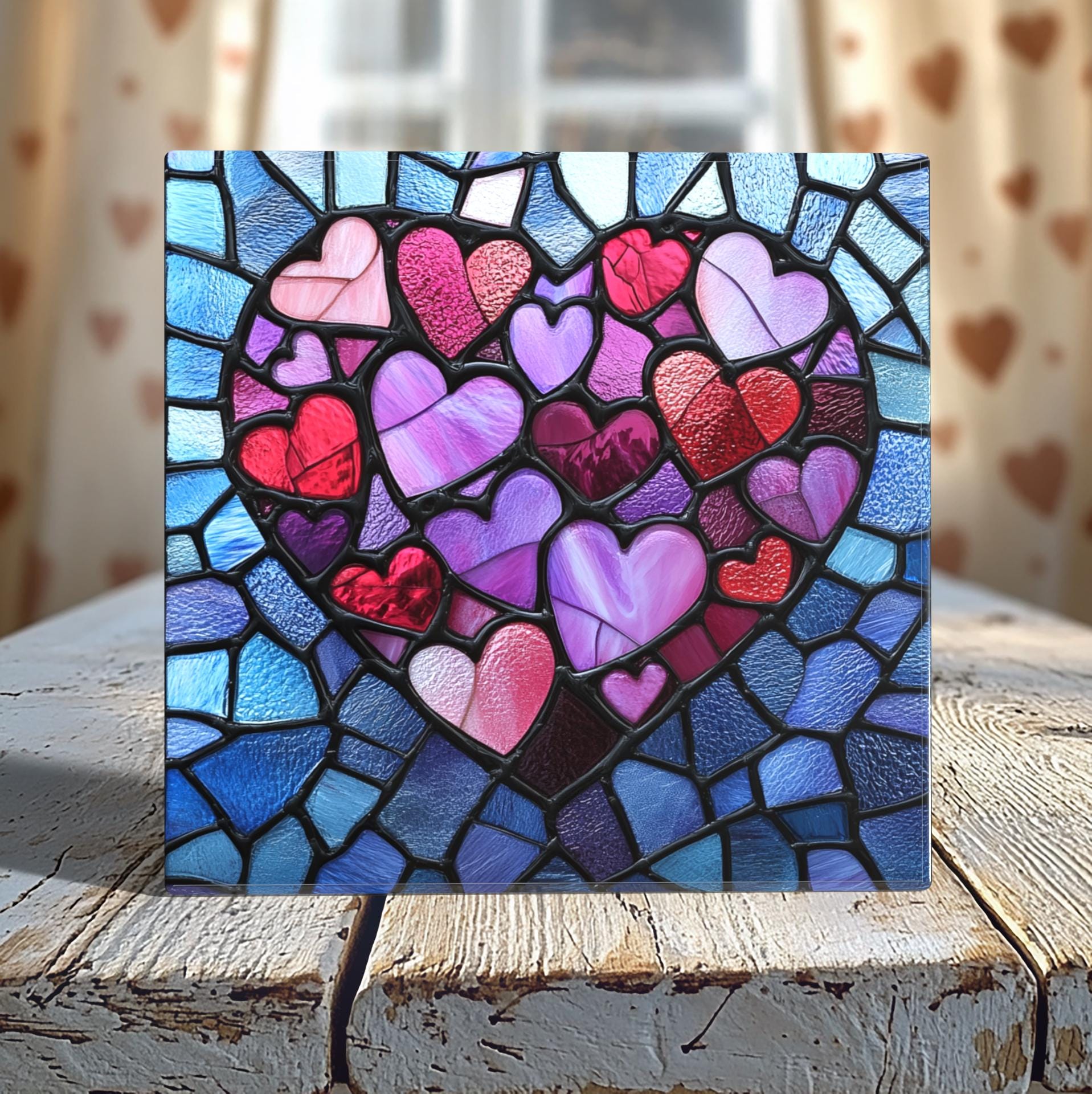 Heart Mosaic Stained Glass-Look Tile - 4-Inch or 6-Inch | Peeping Tom’s Cottage