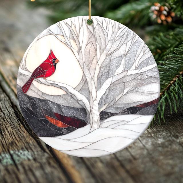 Cardinal Christmas Ornament – Porcelain Stained Glass Look – Double Sided – Sold Individually or as Set of 7