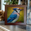Bright Blue Jay on Branch – Nature-Inspired Porcelain Bird Tile