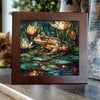 Colorful Frog on Lily Pads Porcelain Tile – Stained Glass-Style Pond Art
