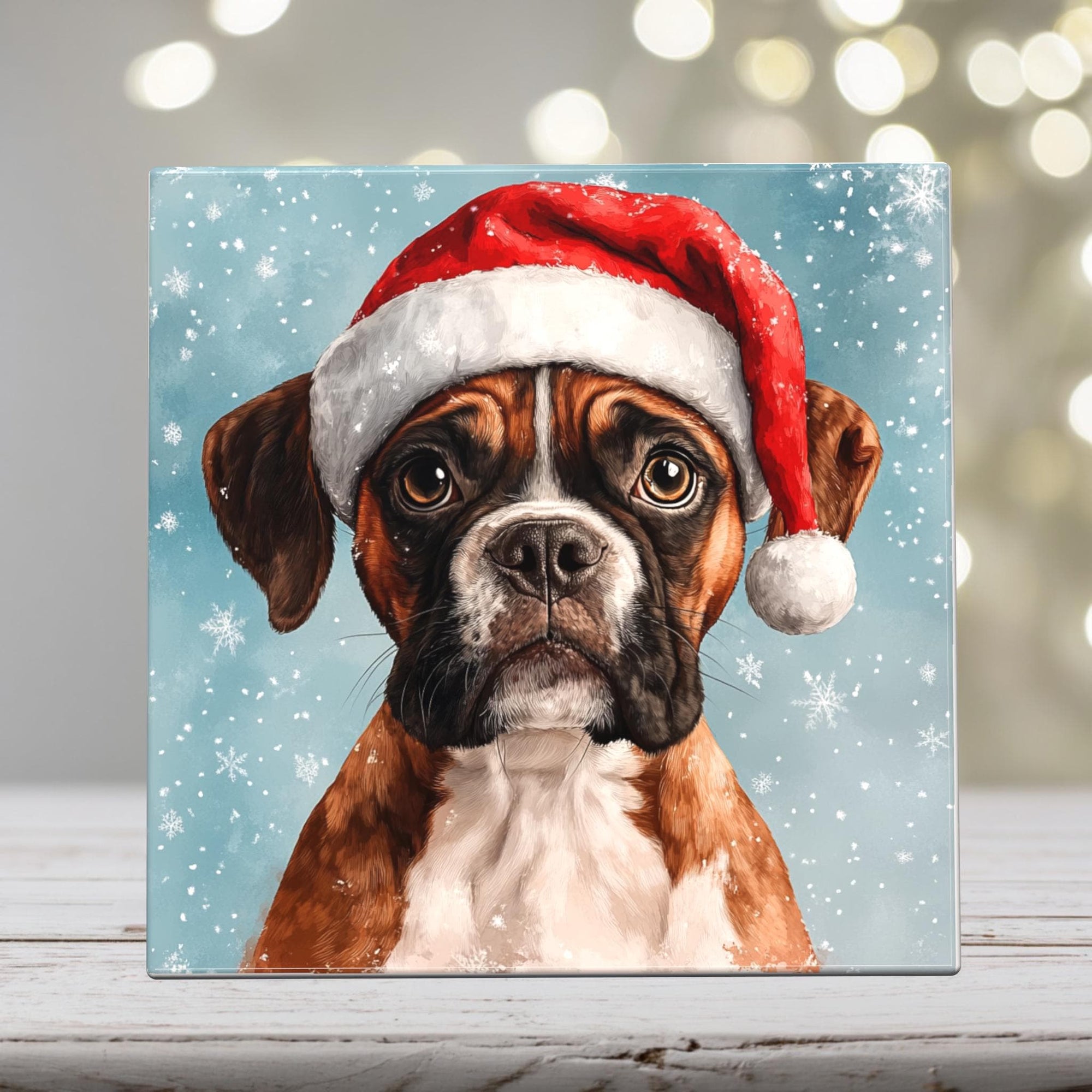 Boxer Dog in Santa Hat – Christmas Dog Porcelain Tile