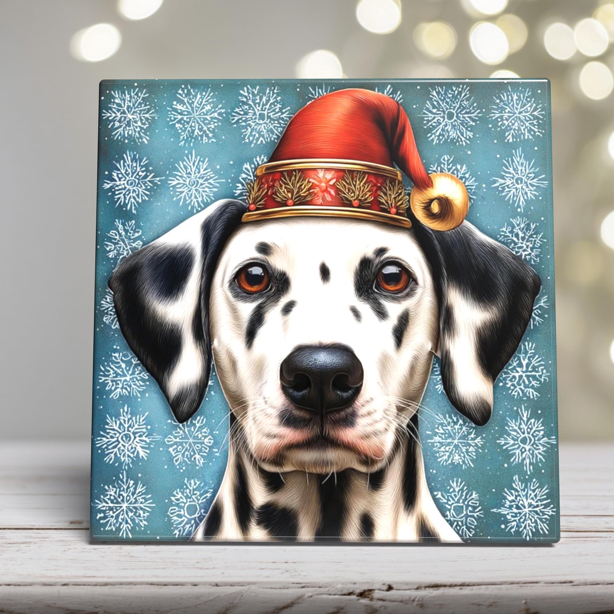 Dalmatian in a Santa Hat – Christmas Dog Porcelain Tile