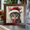 Grey Tabby Cat in Antlers – Christmas Cat Porcelain Tile