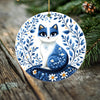 Blue Daisy Floral Cat – Double-Sided Porcelain Ornament
