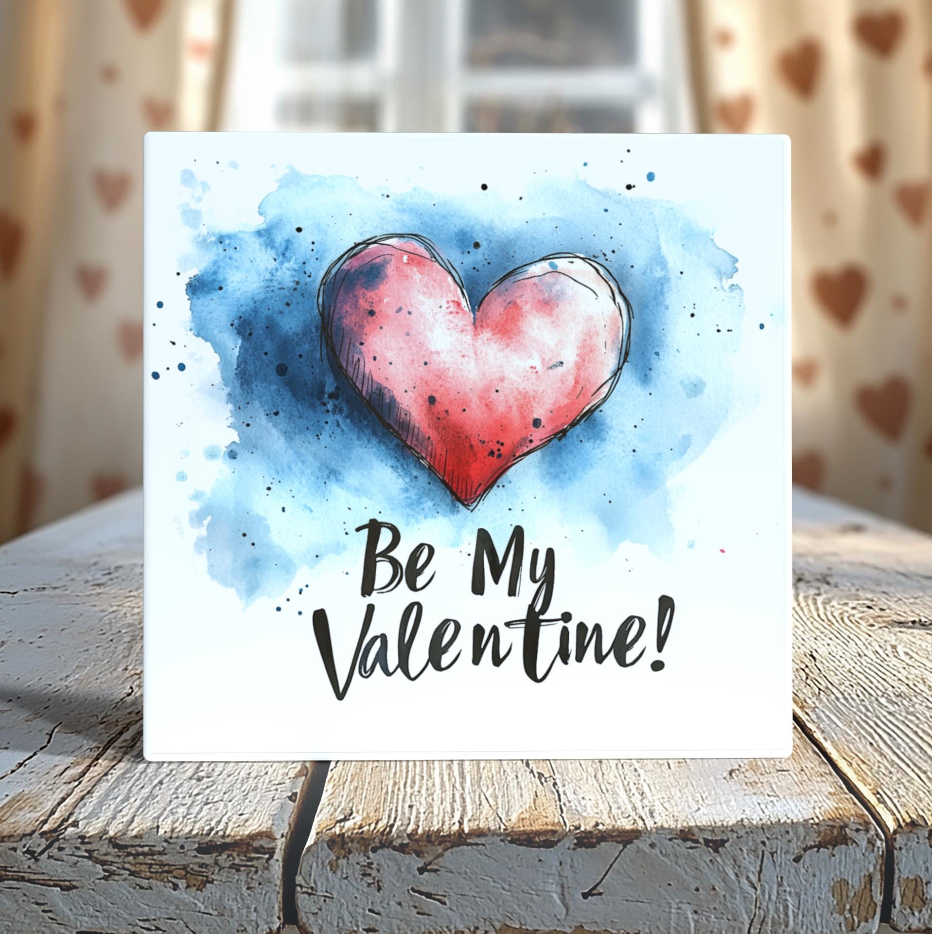 Be My Valentine Watercolor Heart Tile - 4-Inch or 6-Inch | Peeping Tom’s Cottage