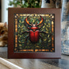 Red Stag Beetle Porcelain Tile – Stained Glass-Inspired Nature Art