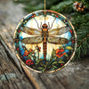 Poppy Garden Dragonfly Ornament – Double Sided Porcelain Keepsake – Stained Glass Look Holiday Memorial Gift