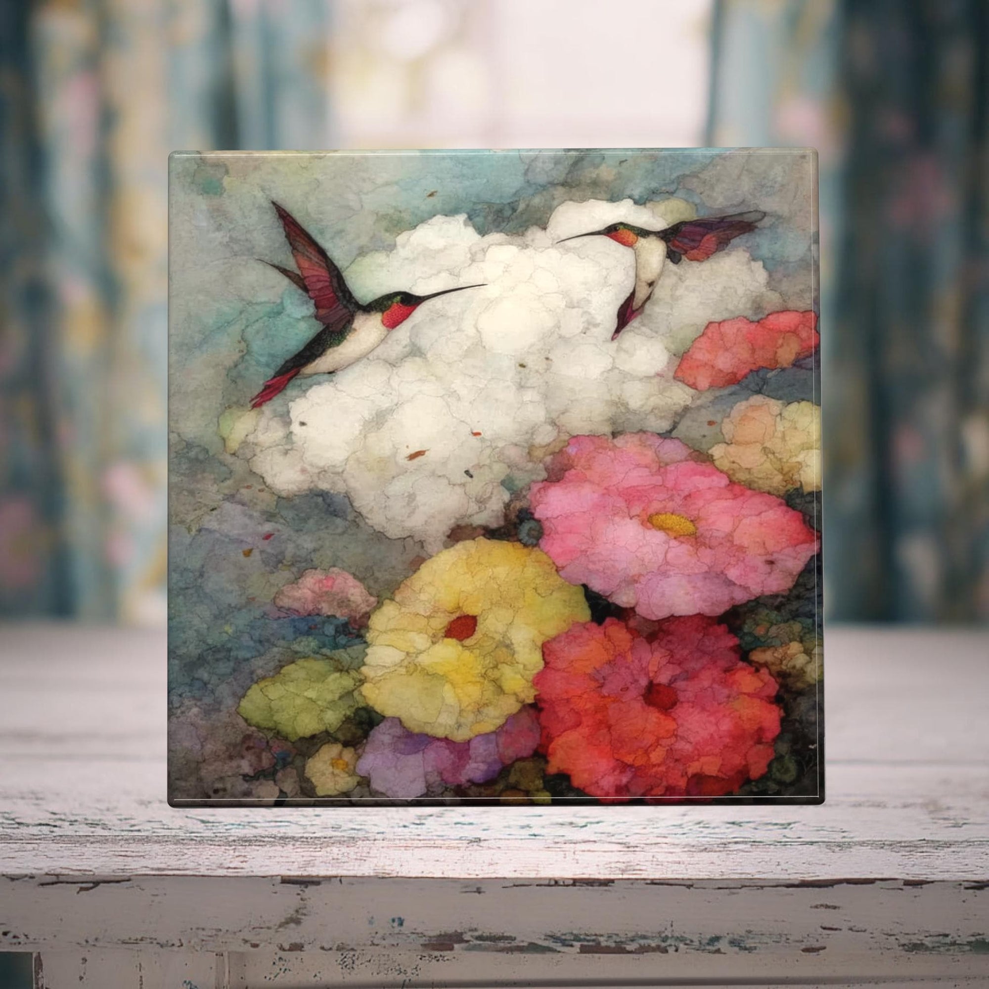 The Hummingbird Ballet | Hummingbird Porcelain Tile | Dreamy Floral Cottage Decor | Miss Havisham’s Garden Collection