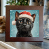 Black Cat in Santa Hat – Christmas Cat Porcelain Tile