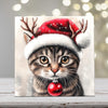 Grey Tabby Cat in Antlers – Christmas Cat Porcelain Tile