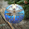 Moonlit Bloom Dragonfly Ornament – Double Sided Porcelain Keepsake – Stained Glass Look Memorial Gift
