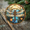 Golden Stillness Dragonfly Ornament – Double Sided Porcelain Keepsake – Stained Glass Look Holiday Memorial Gift