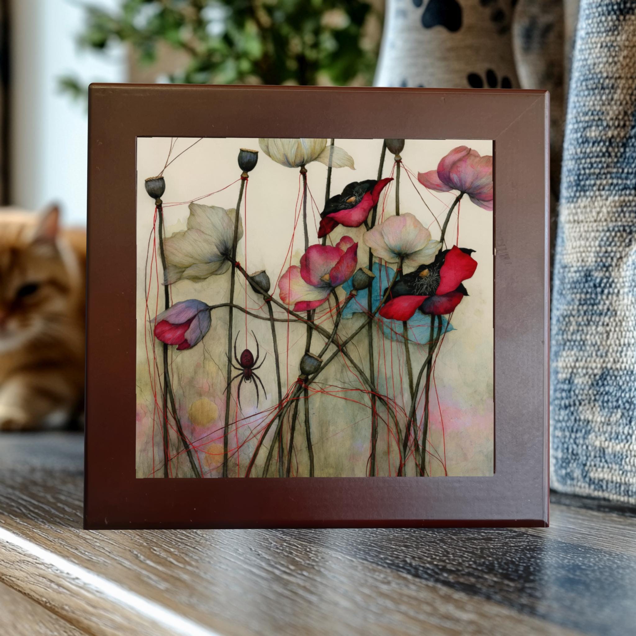 pedestalロンT Crimson Threads | Gothic Floral Porcelain Tile | Miss Havisham's