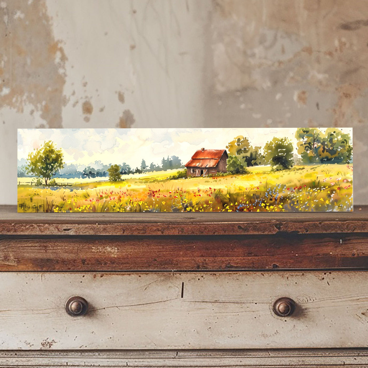 Rustic Meadow Cottage on 16x4 Inch Porcelain Tile | Dual Finish Charm