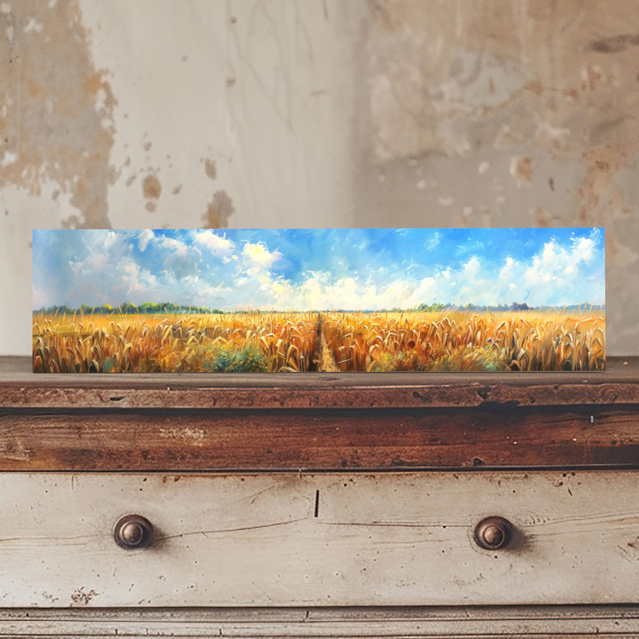 Golden Cornfield Panorama on 16x4 Inch Porcelain Tile | Dual Finish Splendor