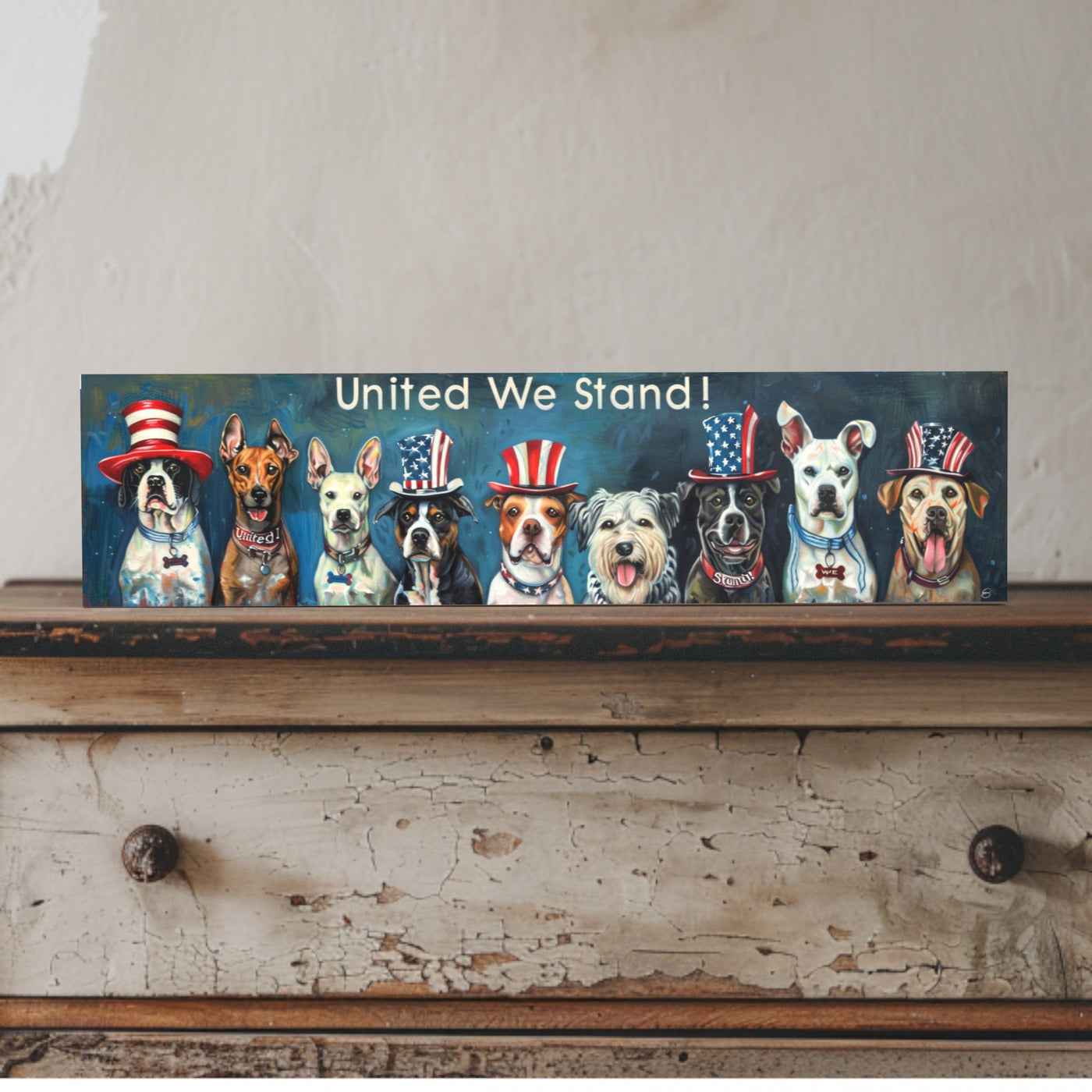 Patriotic Dogs Panorama on 16x4 Inch Porcelain Tile | Dual Finish Delight