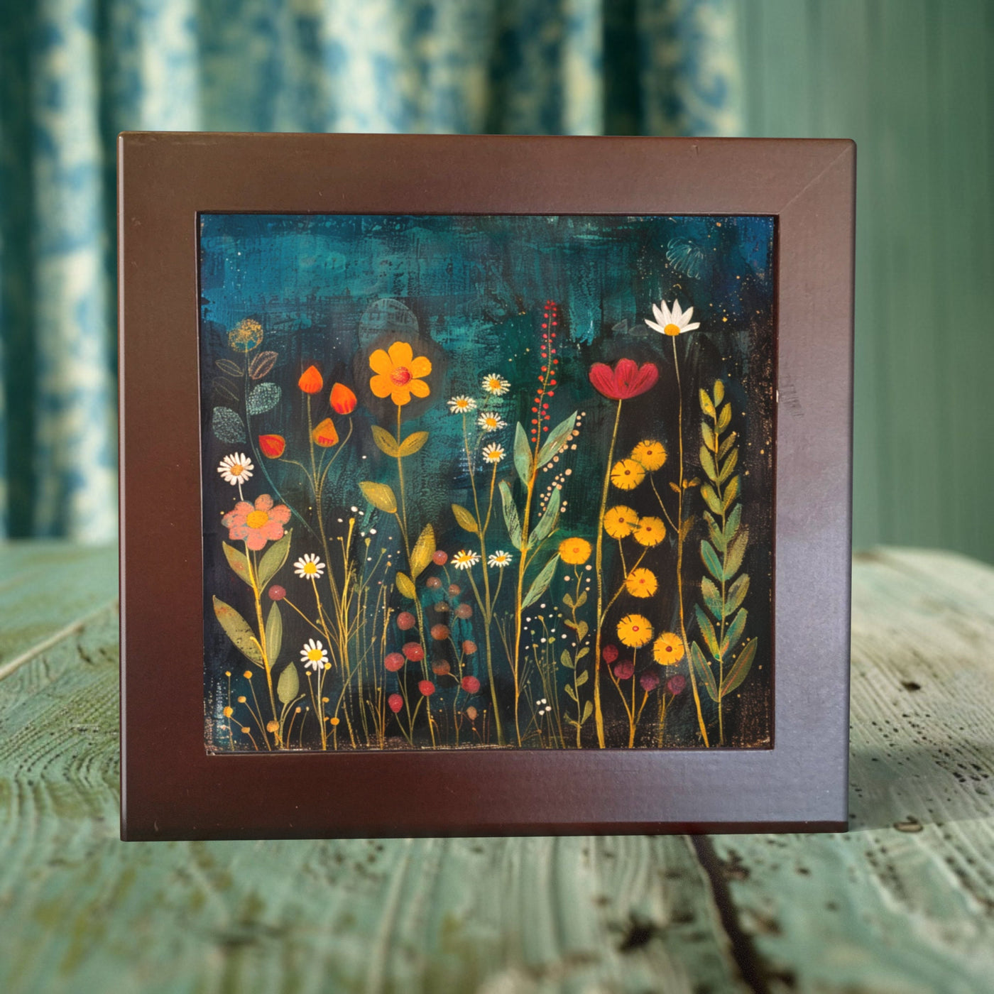 Midnight Garden Blossoms on Porcelain Tile - 6” & 4” with Easel or Frame | Dual Finish Wonder