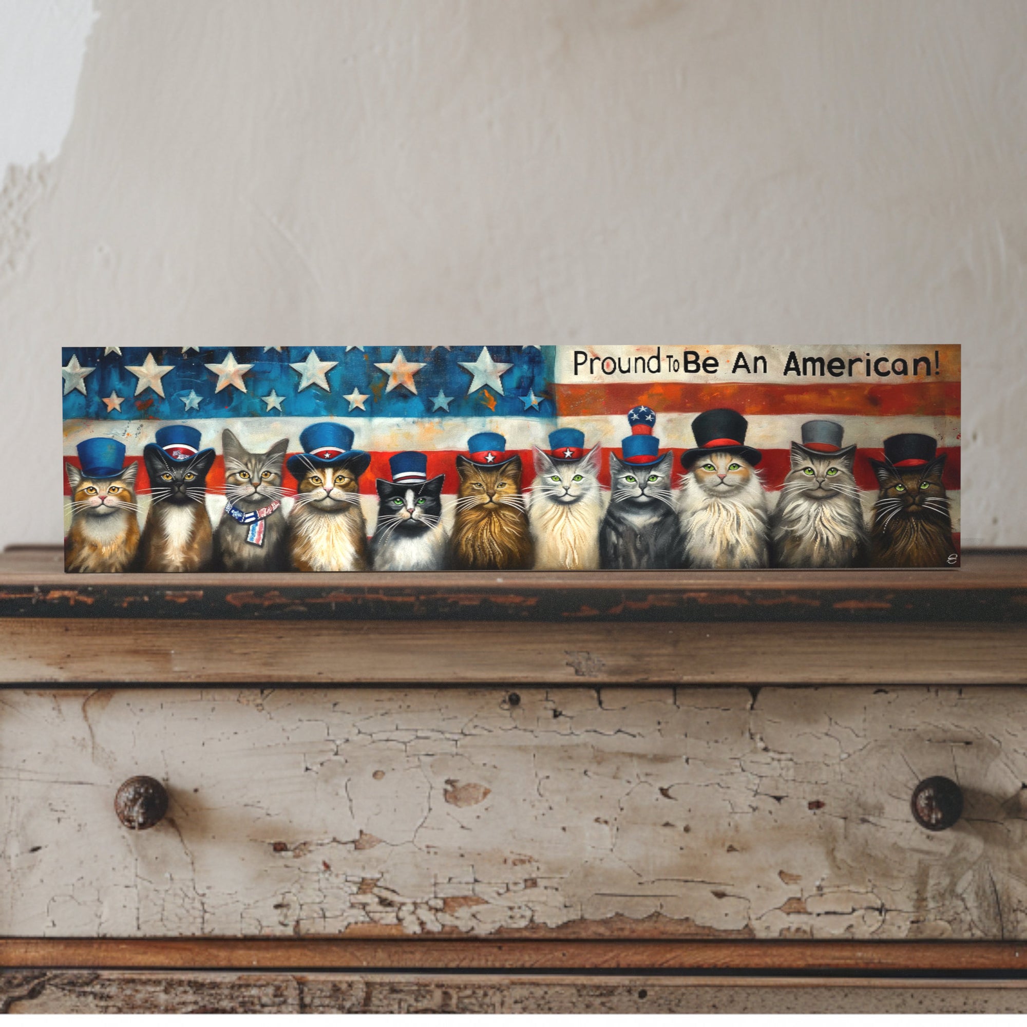 Patriotic Cats Panorama on 16x4 Inch Porcelain Tile | Dual Finish Delight