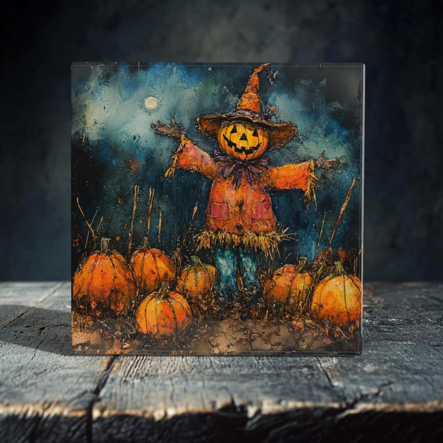 Moonlit Mischief: Enchanting Scarecrow Porcelain Tile Art for Halloween Home Decor