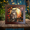 Autumn Moon Owl Porcelain Tile Art - Striking Wildlife Decor for Nature Lovers