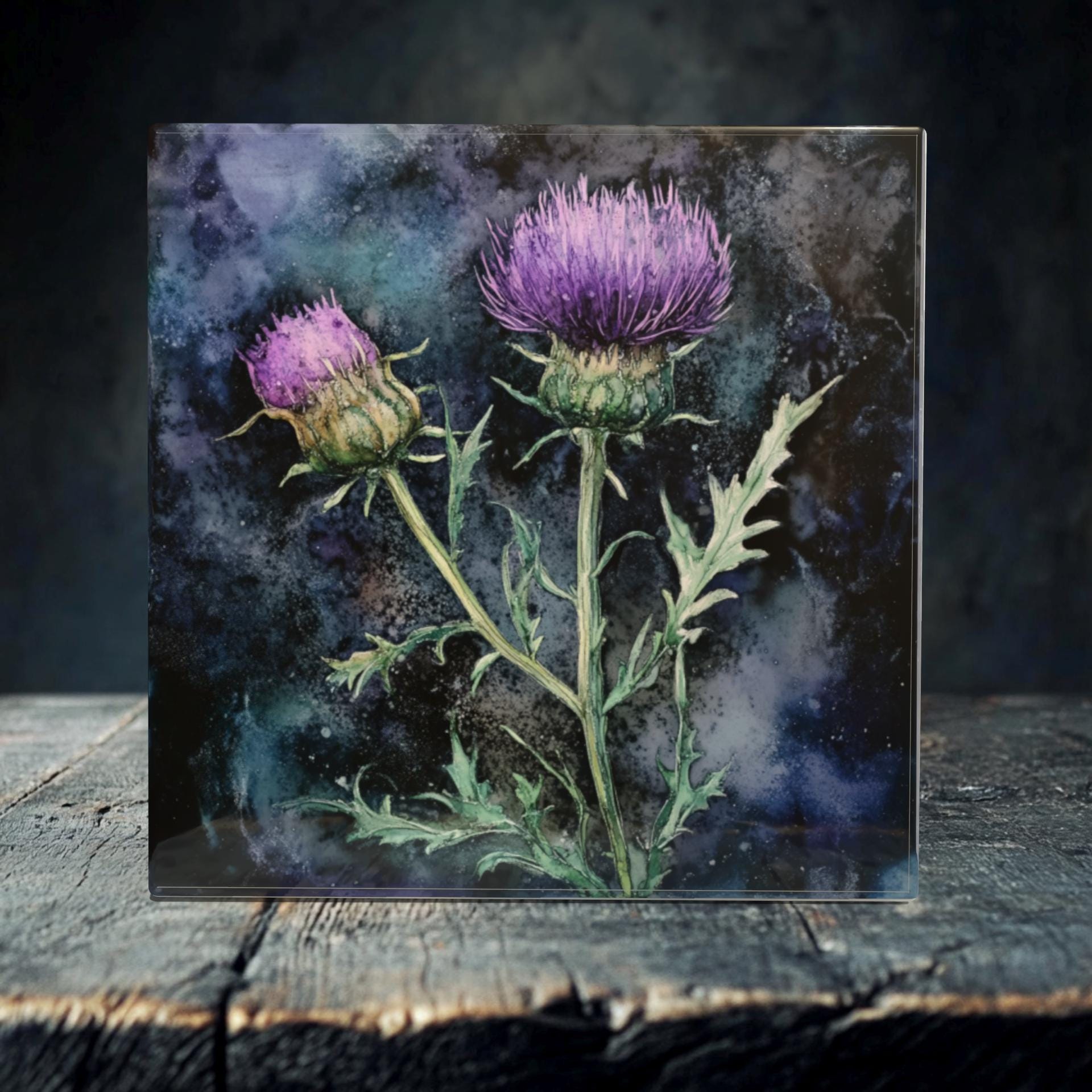 Vivid Thistle Porcelain Tile Art - Elegant Botanical Decor for Your Home