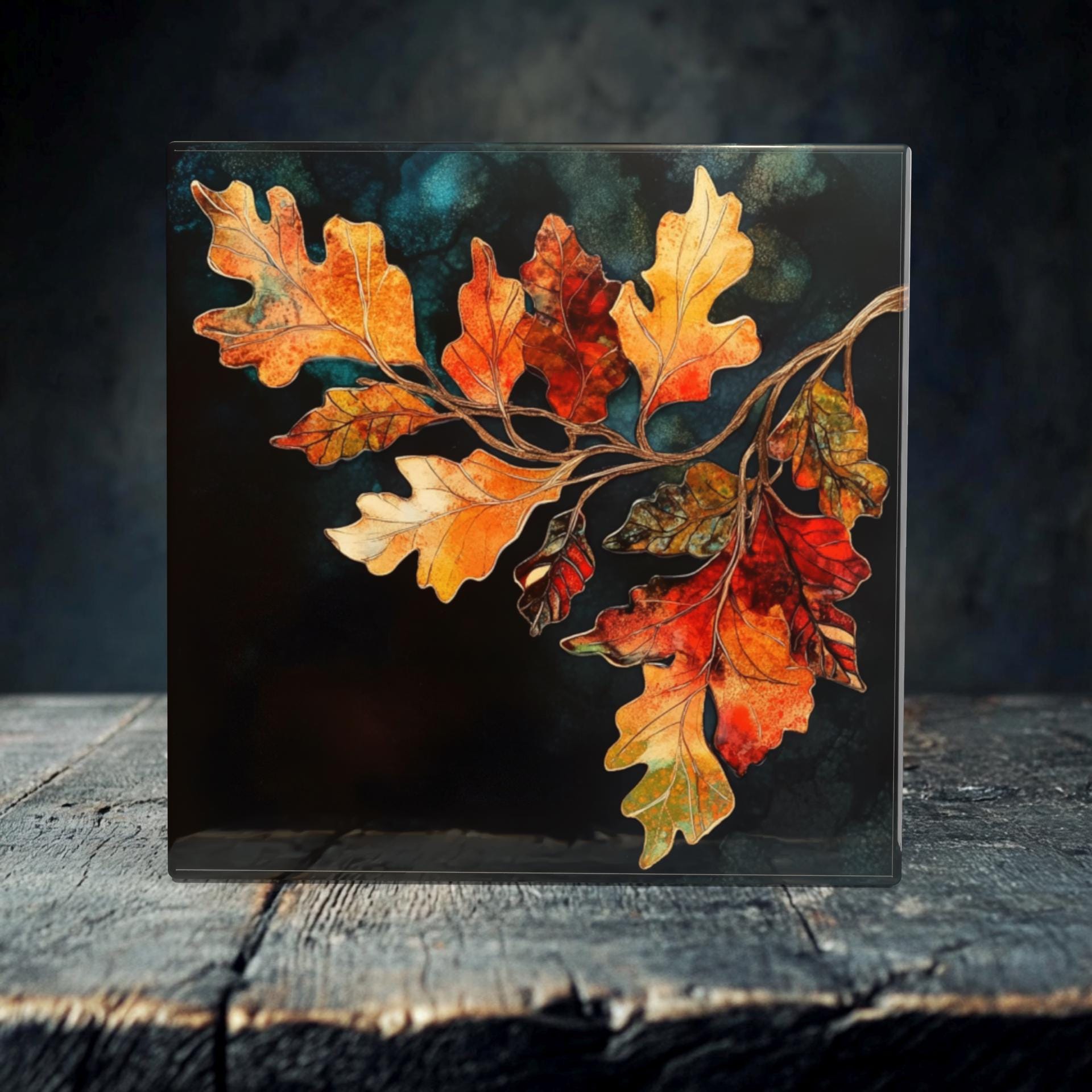 Autumn Oak Leaves Porcelain Tile Art - Vibrant Seasonal Decor for Your Home