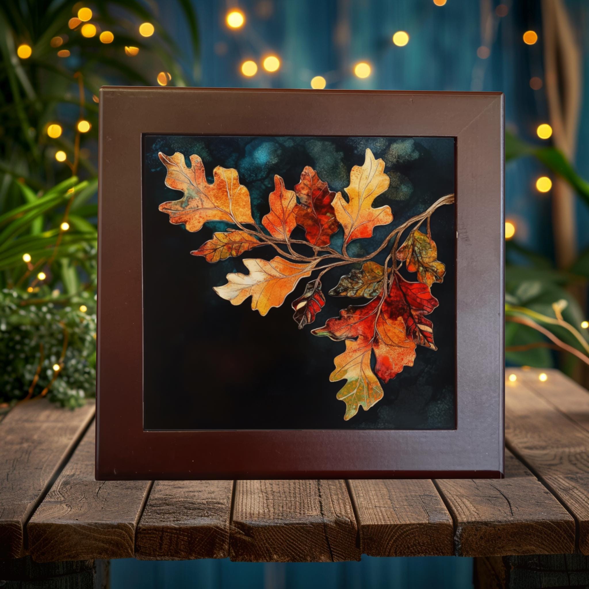 Autumn Oak Leaves Porcelain Tile Art - Vibrant Seasonal Decor for Your Home