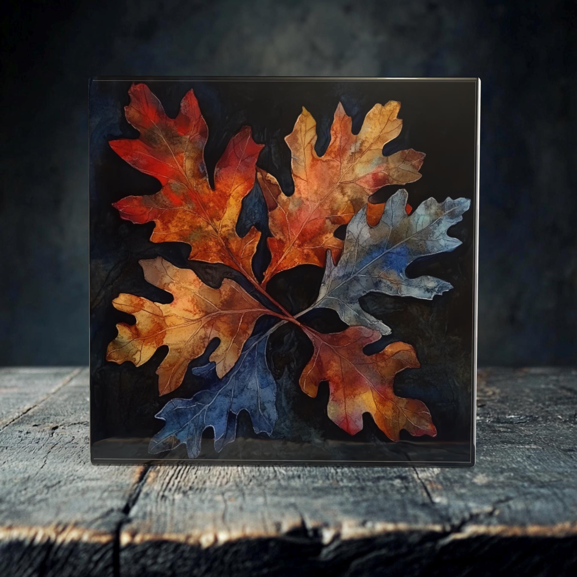 Rich Autumn Oak Leaves Porcelain Tile Art - Elegant Seasonal Decor for Your Home