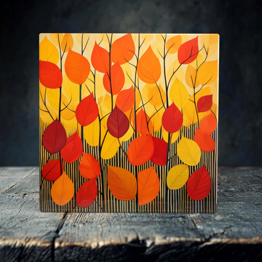 Abstract Autumn Leaves Porcelain Tile Art - Modern Seasonal Decor for Your Home