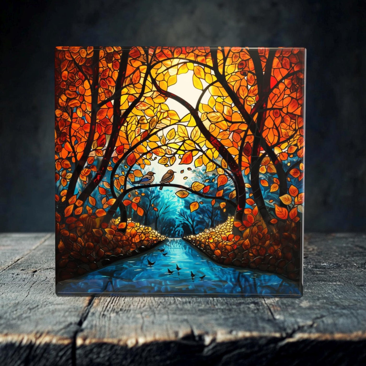 Enchanted Autumn Forest Porcelain Tile Art - Stunning Seasonal Decor for Your Home