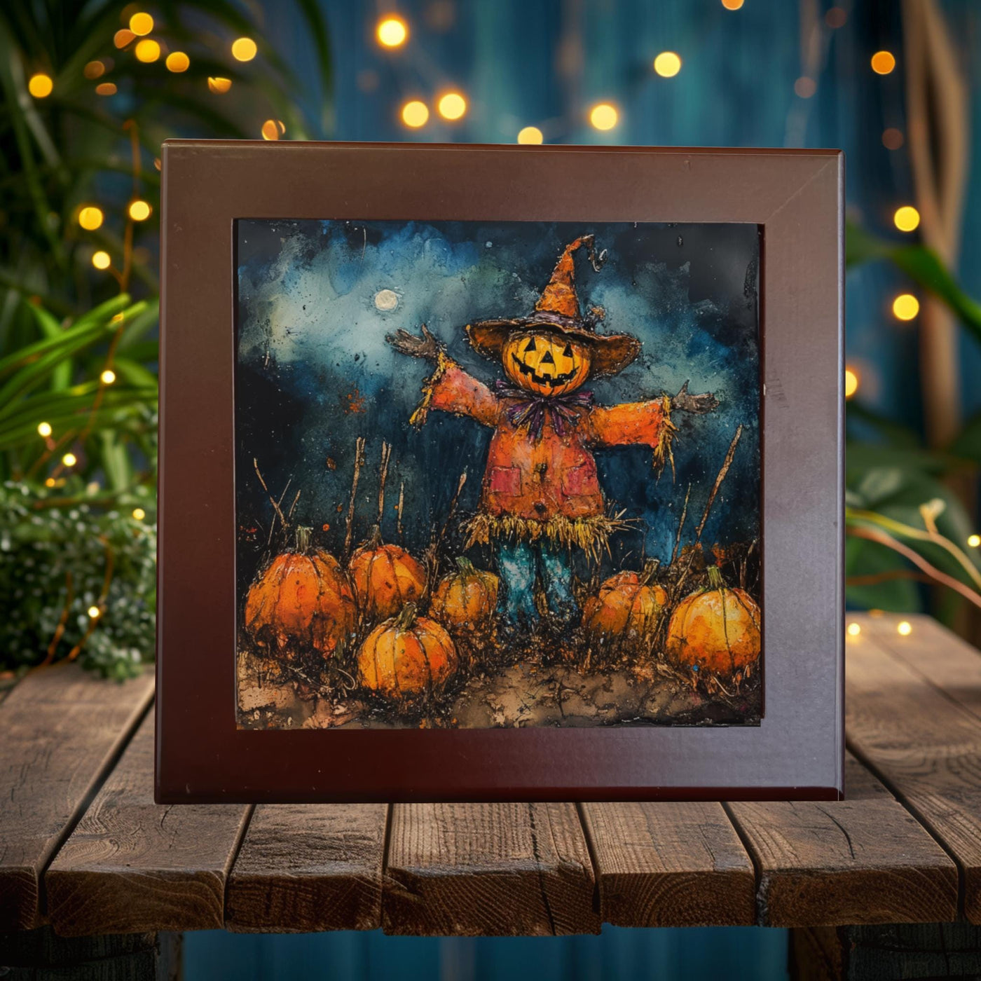 Moonlit Mischief: Enchanting Scarecrow Porcelain Tile Art for Halloween Home Decor