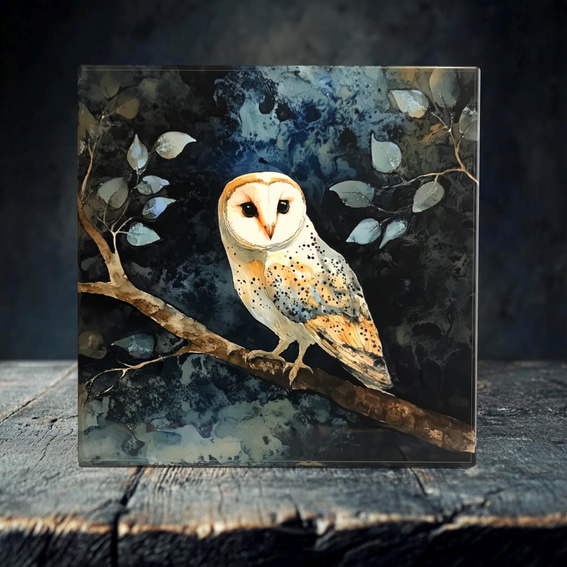 Elegant Barn Owl Porcelain Tile Art - Serene Wildlife Decor for Your Home