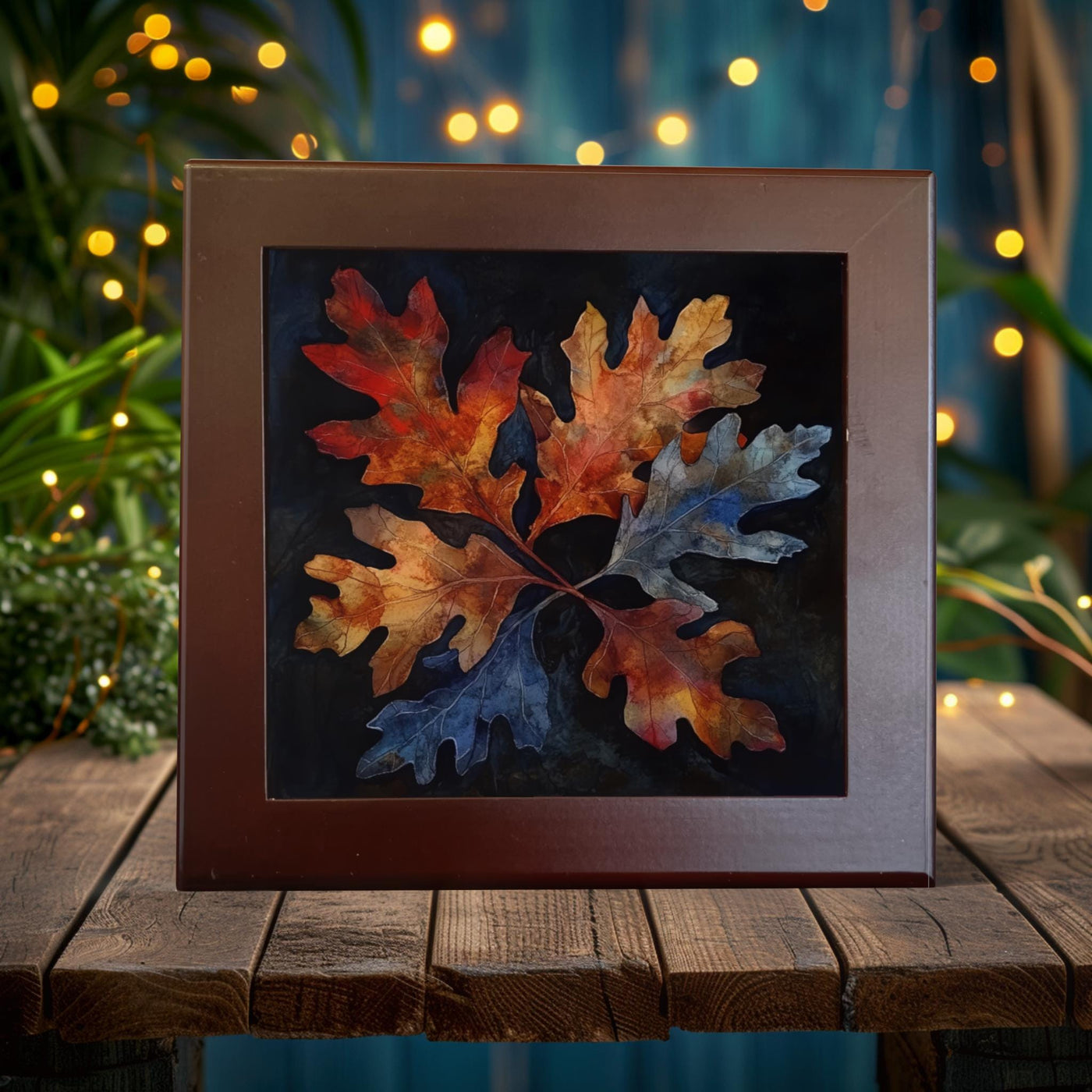 Rich Autumn Oak Leaves Porcelain Tile Art - Elegant Seasonal Decor for Your Home