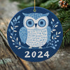 2024 Owl Porcelain Christmas Ornament - Double-Sided Holiday Keepsake with Original Art -- Scandinavian Style