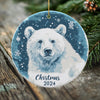 2024 Grizzly Bear Porcelain Christmas Ornament - Double-Sided Holiday Keepsake with Original Art -- Scandinavian Style