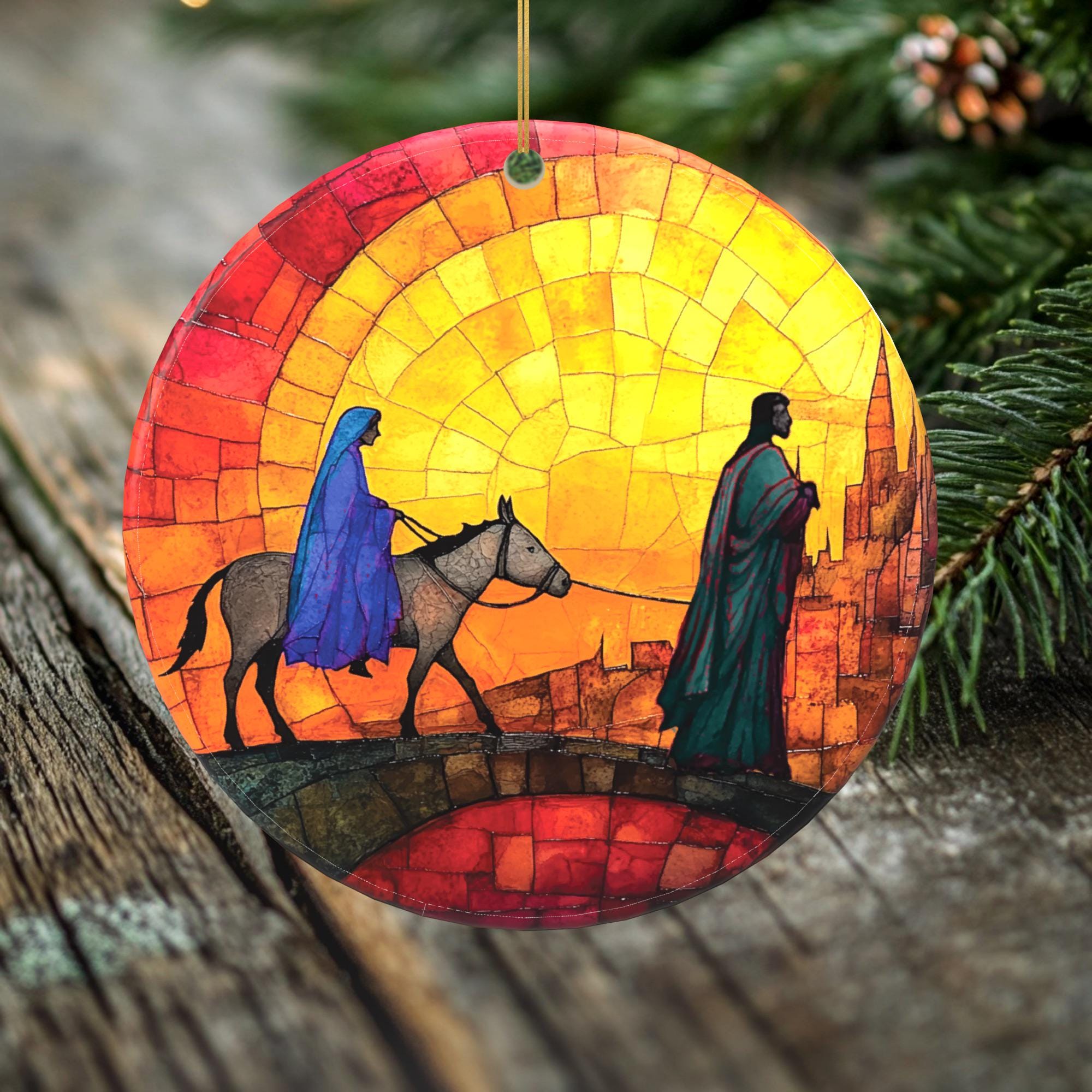 Journey to Bethlehem Porcelain Christmas Ornament - Nativity Scene Decor - 2 Sided Holiday Keepsake