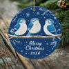 Merry Christmas Birds 2024 Porcelain Ornament - Double-Sided Holiday Keepsake -- Scandinavian Style