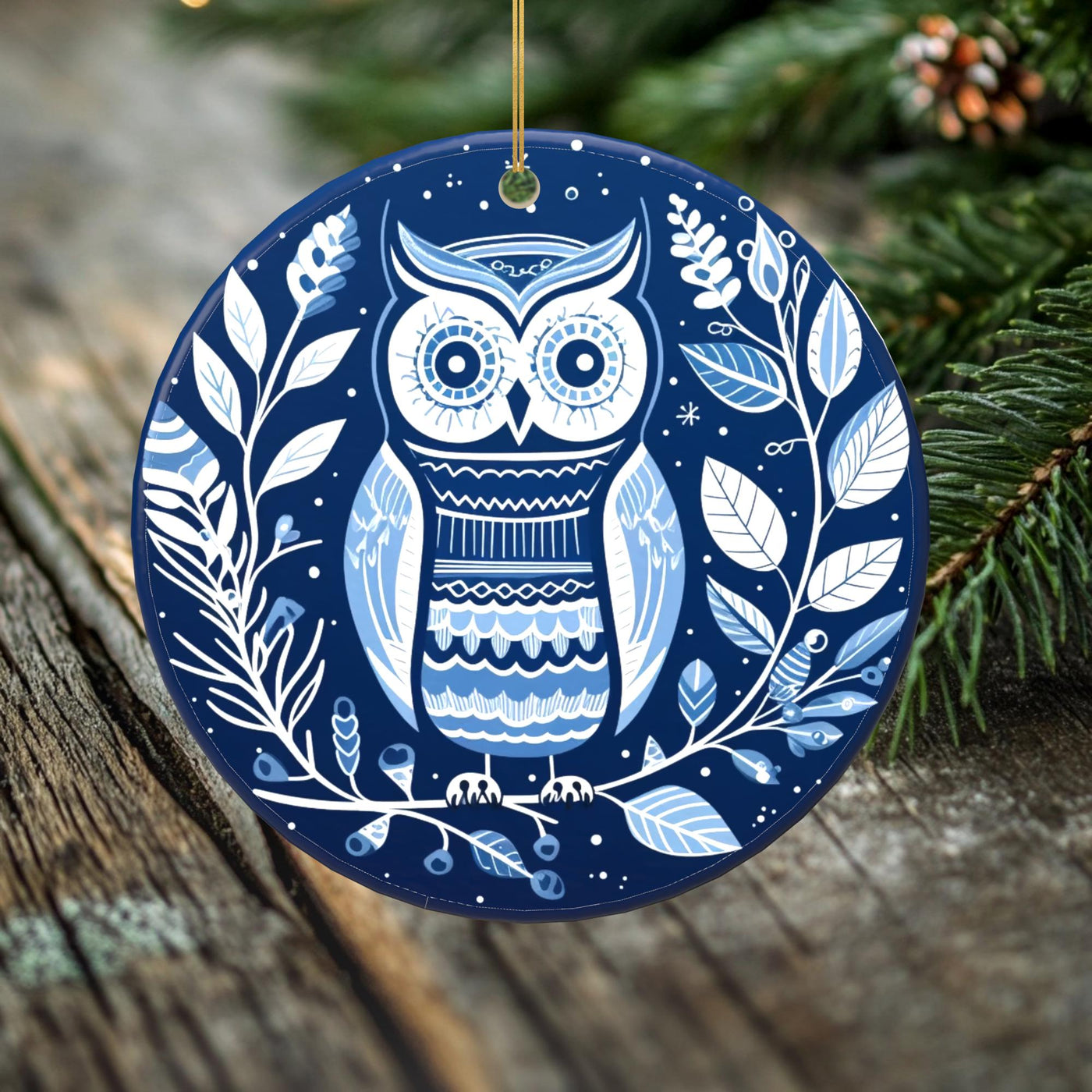 Midnight Owl Porcelain Ornament - Double-Sided Holiday Keepsake -- Scandinavian Style