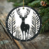 Rustic Deer Silhouette Porcelain Ornament - Handcrafted Woodland Holiday Decor - 2 Sided Holiday Keepsake