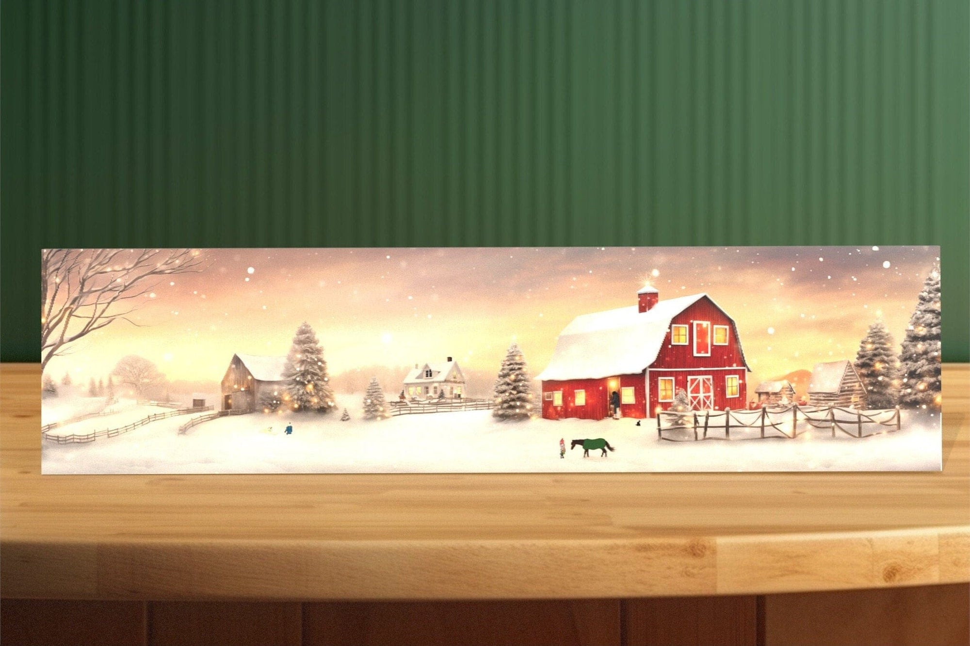 Peeping Tom's Cottage 16 x 4 inches Winter Harmony: Handcrafted Ceramic Tile with Idyllic Farmhouse Scene - Peeping Tom's Cottage Exclusive