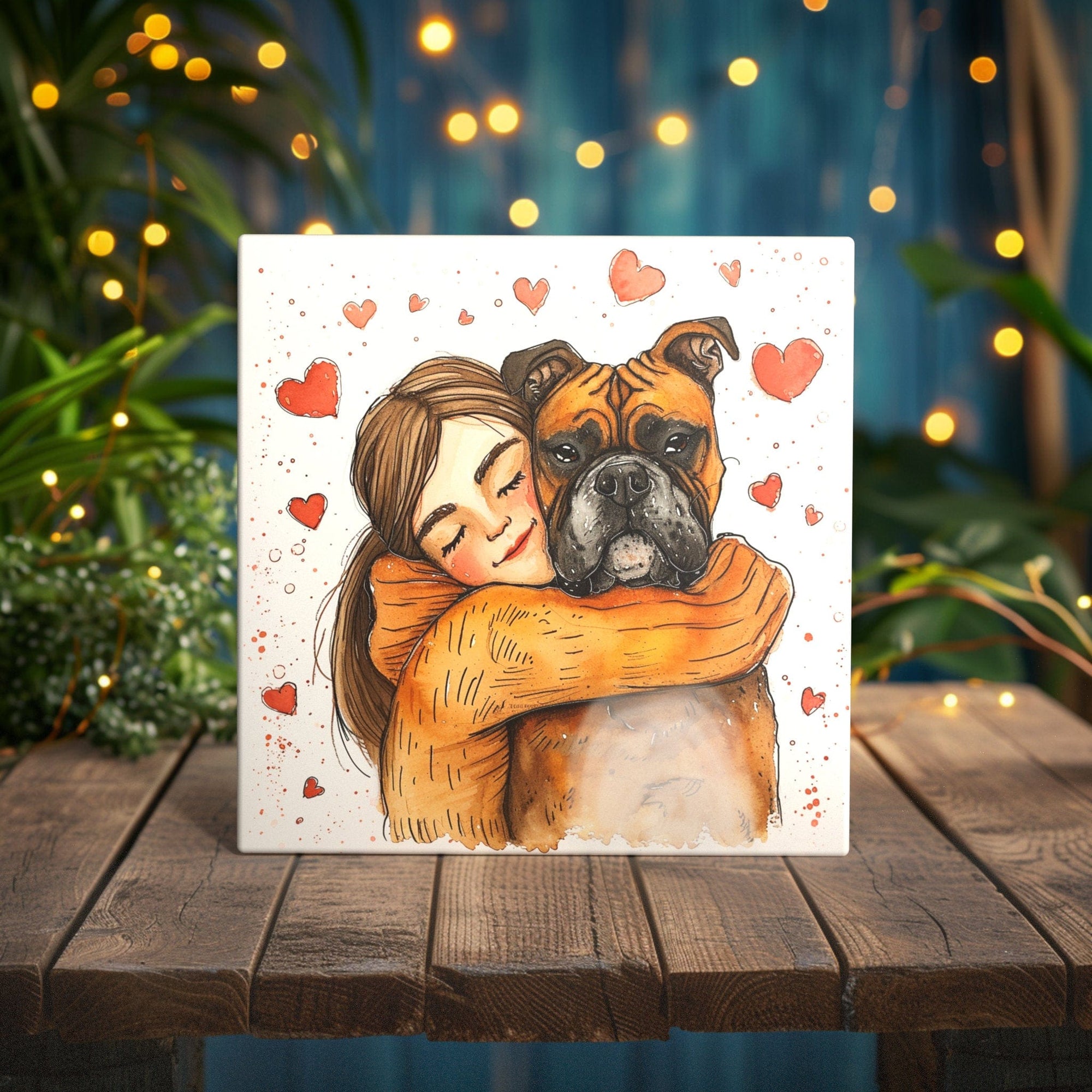 Peeping Tom's Cottage Canine Cuddle: Embraced by Love Ceramic Tile